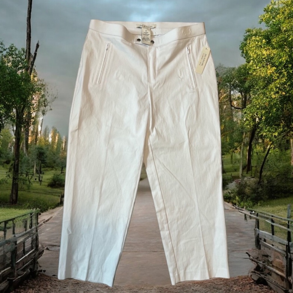Zac & Rachel Women's Flat Capri Pants Snap Buttons OpticWhite 10 New $50‎ MSRP